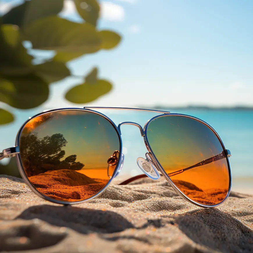 Sunglasses on a beach by nuraghies on Freepik